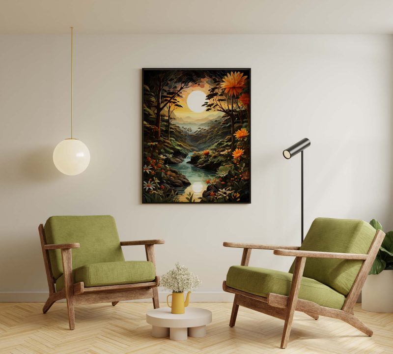 Jungle Sunset - colourful poster in Henri Rousseau style - Image 5