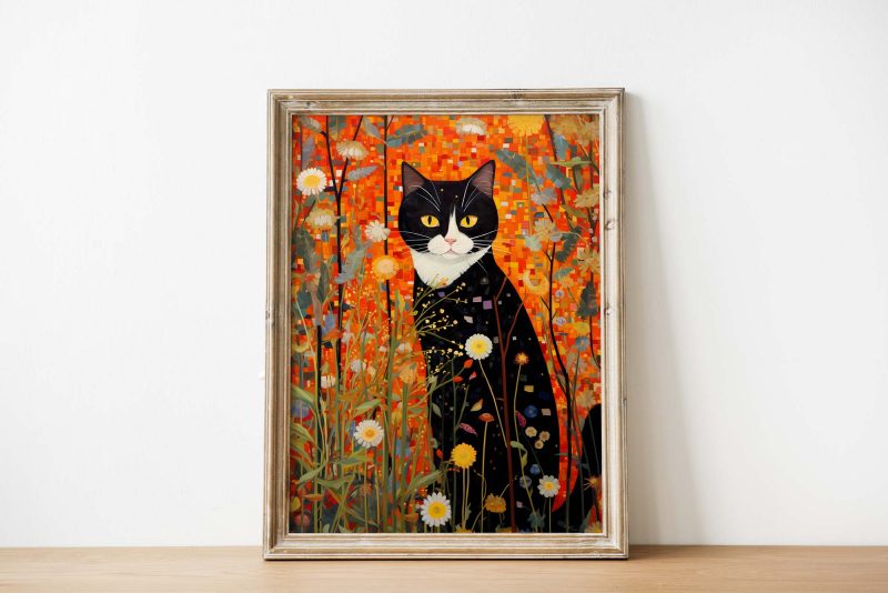 Cat in the Garden - Gustav Klimt style poster - Image 3
