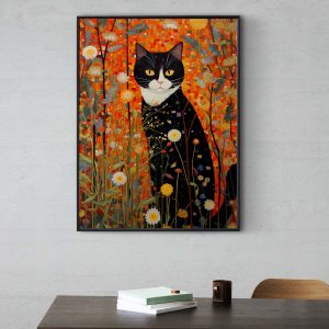 Cat in the Garden - Gustav Klimt style poster
