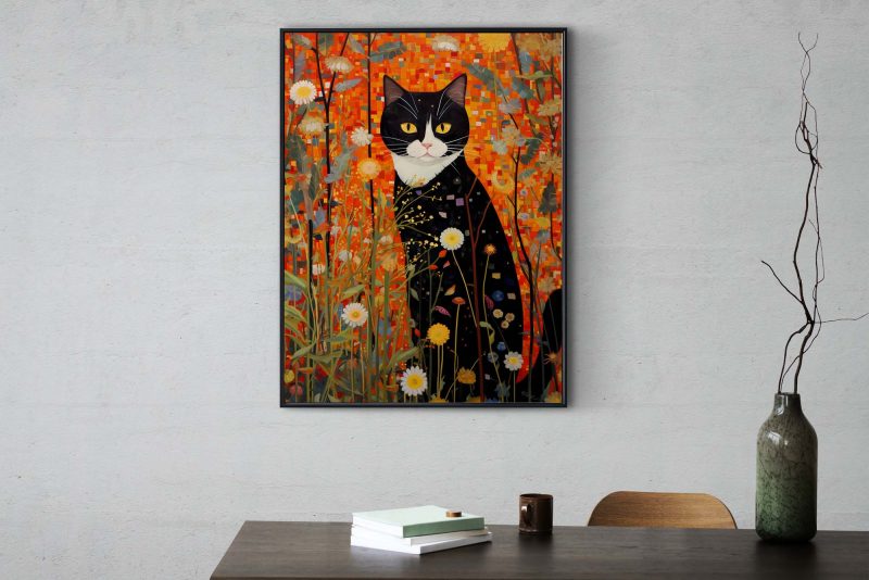Cat in the Garden - Gustav Klimt style poster