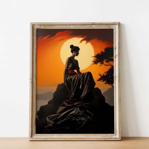 Loreley - Frau auf Stein beim Sonnenaufgang - Caravaggio style poster