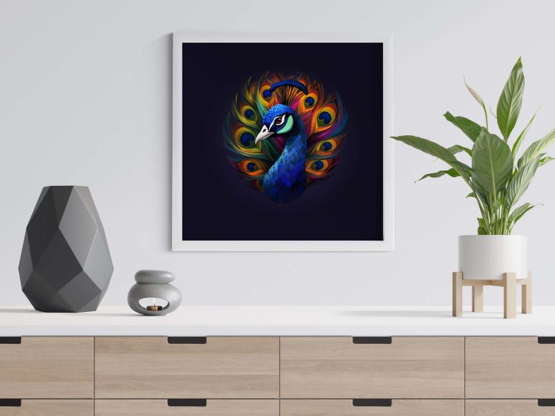 Magnificient Blue Peacock Poster - Painting Print for Modern Home Decor