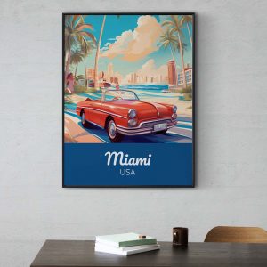 Vintage Travel Poster Miami USA, Retro Travel Poster