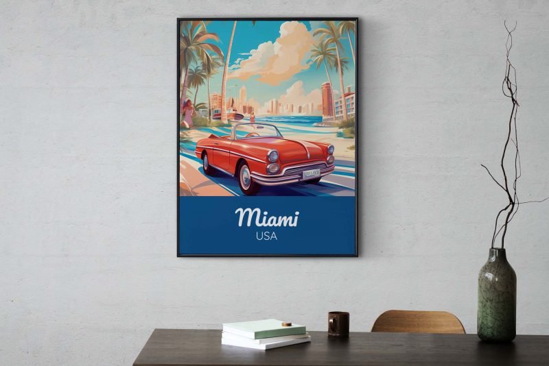 Vintage Travel Poster Miami USA, Retro Travel Poster