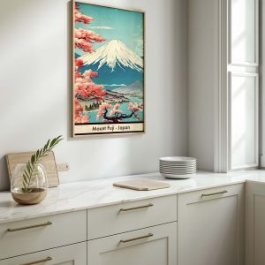 Vintage Japan Poster: Mount Fuji with Cherry Blossoms