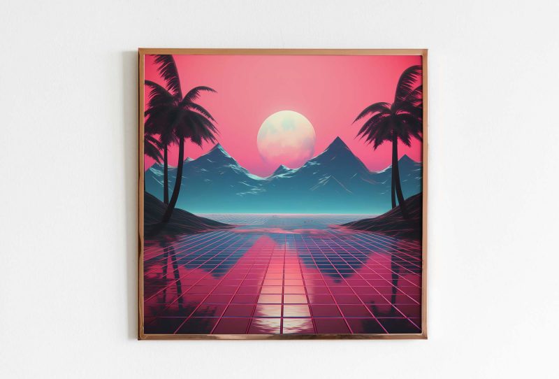 Retrowave 80s Retro Poster - Brickroad to the Moon | vintage 80s style