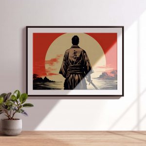 Samurai by the sea - Japanese Woodcut Poster
