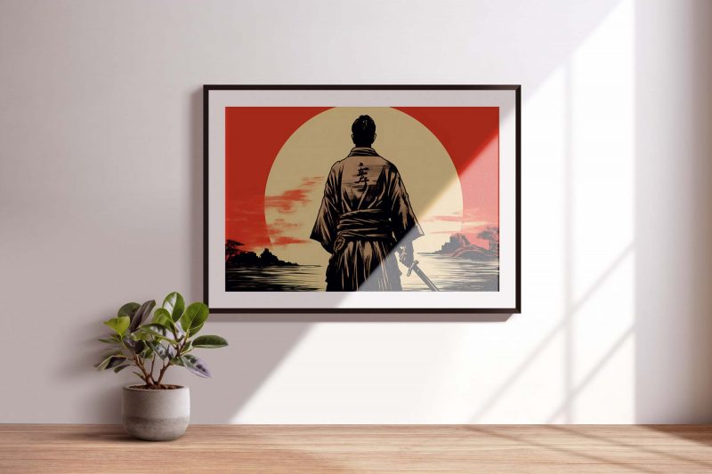 Samurai by the sea - Japanese Woodcut Poster - Image 5