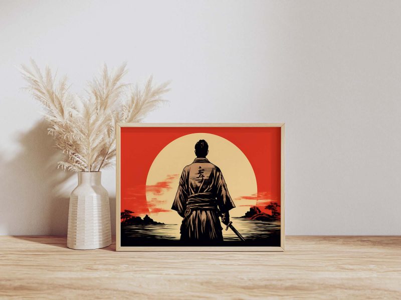 Samurai by the sea - Japanese Woodcut Poster - Image 2