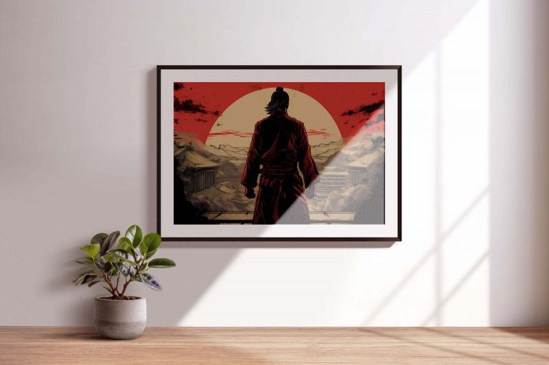 Samurai from the Back - Japanese Woodcut - Image 2