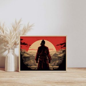 Samurai from the Back - Japanese Woodcut