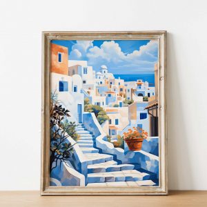 Santorini Stairs - Travel Poster