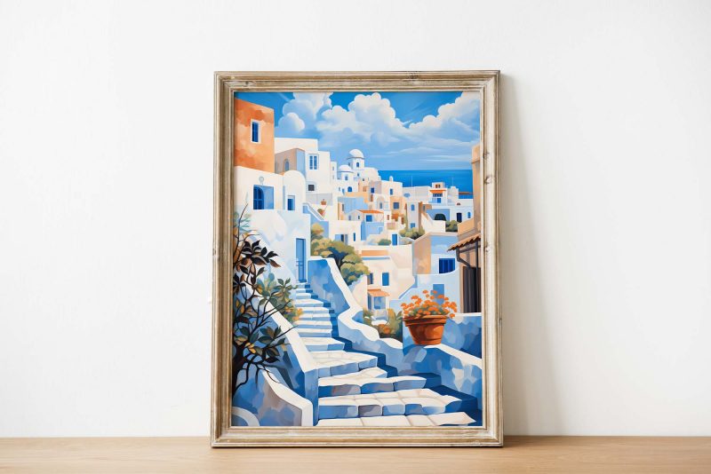 Santorini Stairs - Travel Poster