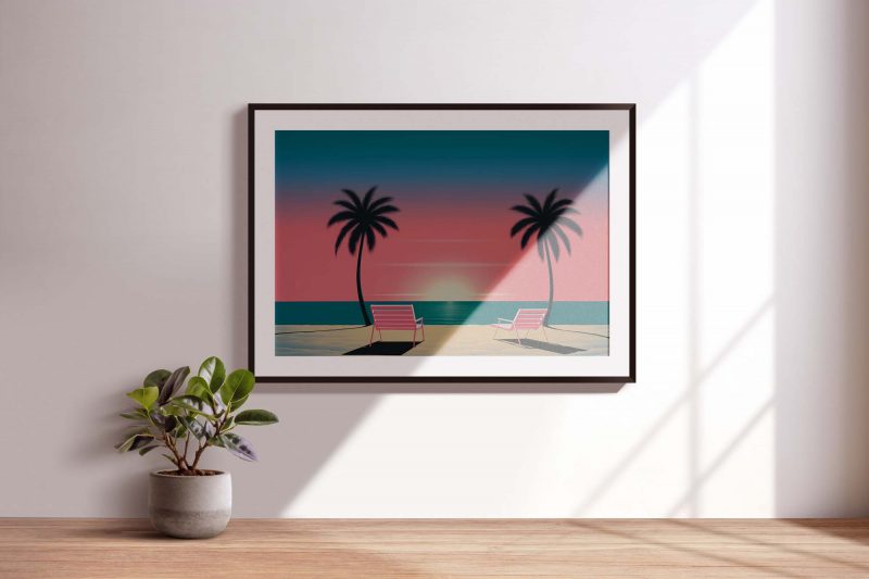 Serene Beach Sunset | Minimalist Design Poster Inspired by Hiroshi Nagai - Image 8