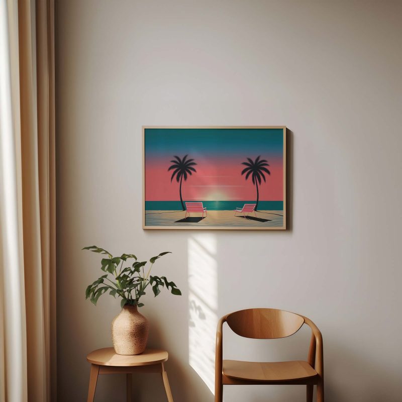 Serene Beach Sunset | Minimalist Design Poster Inspired by Hiroshi Nagai - Image 9