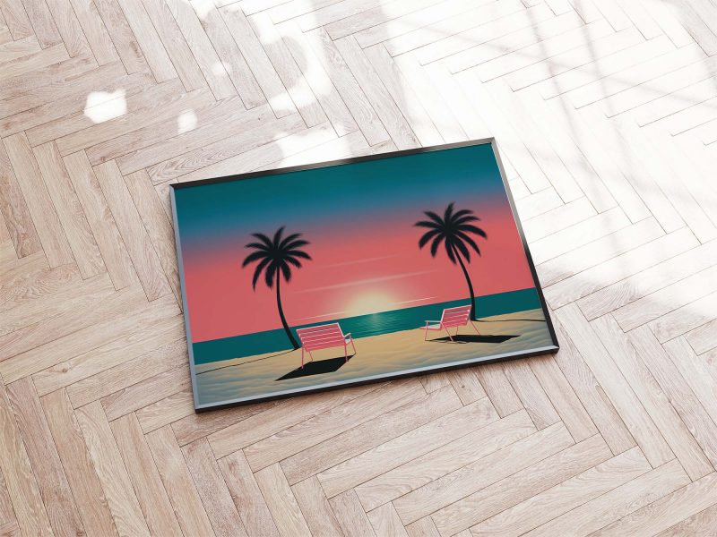 Serene Beach Sunset | Minimalist Design Poster Inspired by Hiroshi Nagai - Image 12