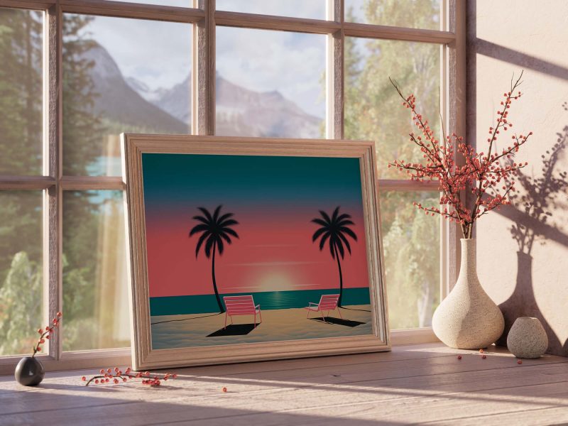 Serene Beach Sunset | Minimalist Design Poster Inspired by Hiroshi Nagai - Image 13