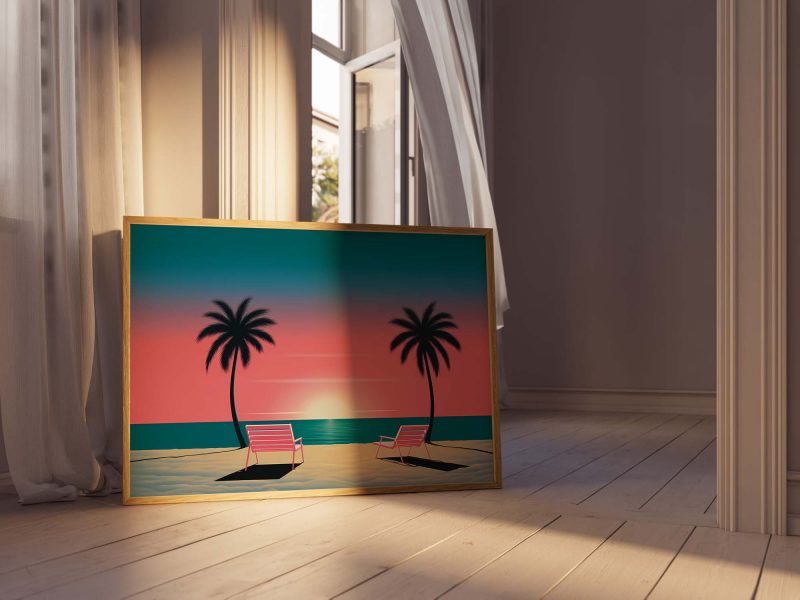 Serene Beach Sunset | Minimalist Design Poster Inspired by Hiroshi Nagai - Image 14