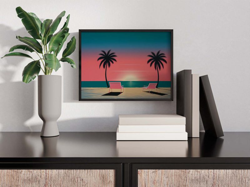Serene Beach Sunset | Minimalist Design Poster Inspired by Hiroshi Nagai - Image 11