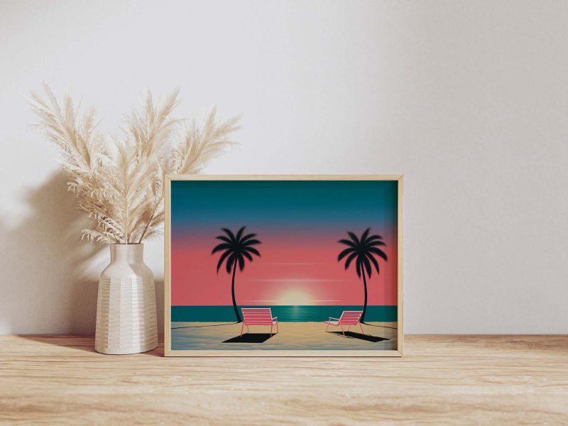 Serene Beach Sunset | Minimalist Design Poster Inspired by Hiroshi Nagai - Image 10