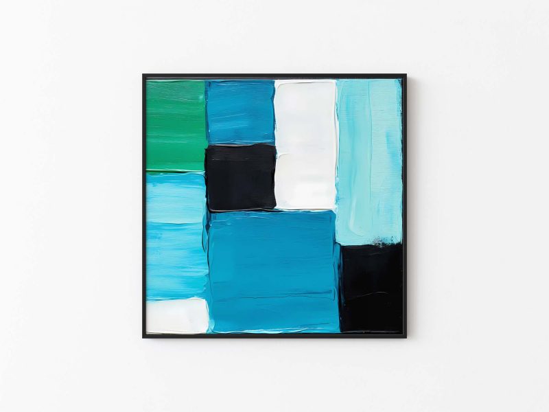 Abstract Blue Green Textures - Geometric Cubist Wall Art - Image 2
