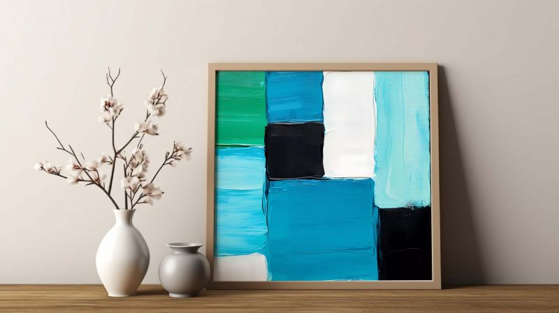 Abstract Blue Green Textures - Geometric Cubist Wall Art - Image 8
