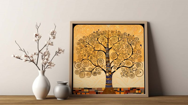 Tree of Life in Black and Gold - Gustav Klimt Style Poster