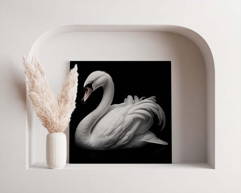 White Swan on Black Poster - Image 2