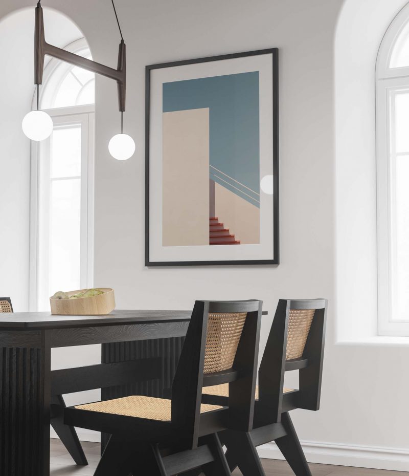 White and Orange Staircase - Architecture Poster - Vibrant Home Decor - Image 2