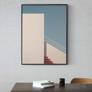 White and Orange Staircase - Architecture Poster - Vibrant Home Decor