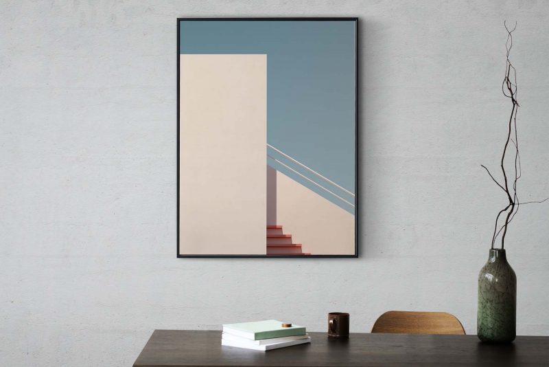 White and Orange Staircase - Architecture Poster - Vibrant Home Decor