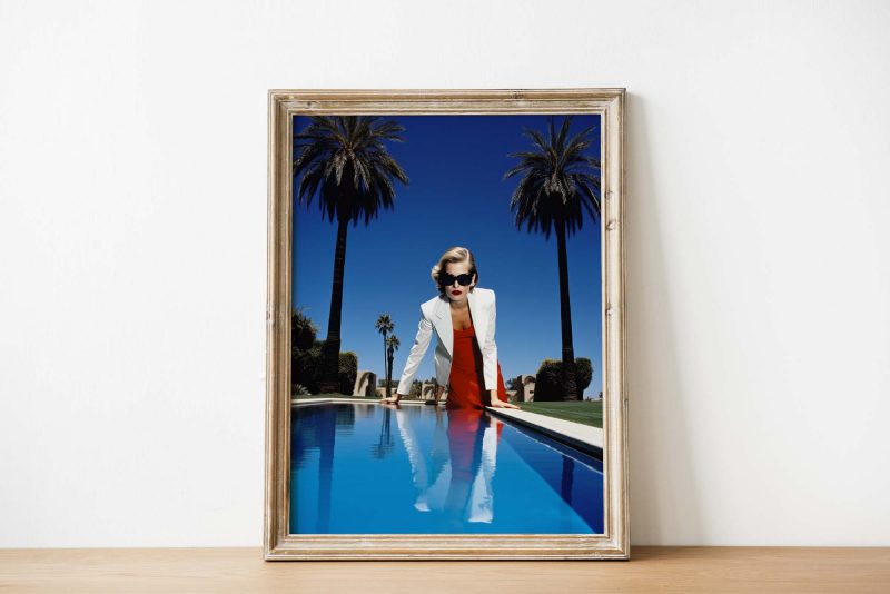 Female 90s Model at the Pool - Photo Poster, Helmut Newton style