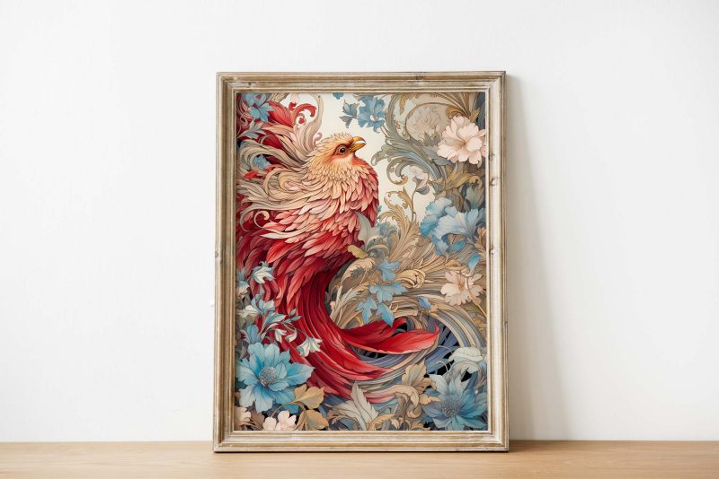 Red Bird - William Morris style Poster - Image 3