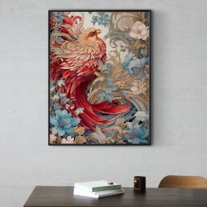 Red Bird - William Morris style Poster