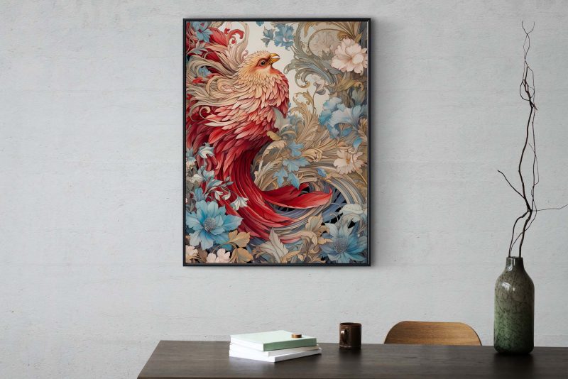 Red Bird - William Morris style Poster