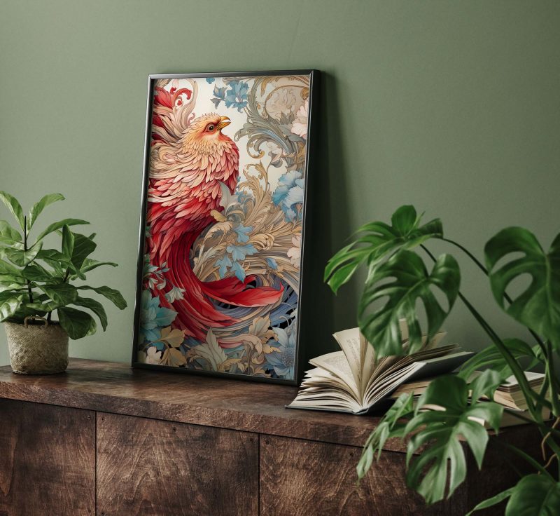 Red Bird - William Morris style Poster - Image 8