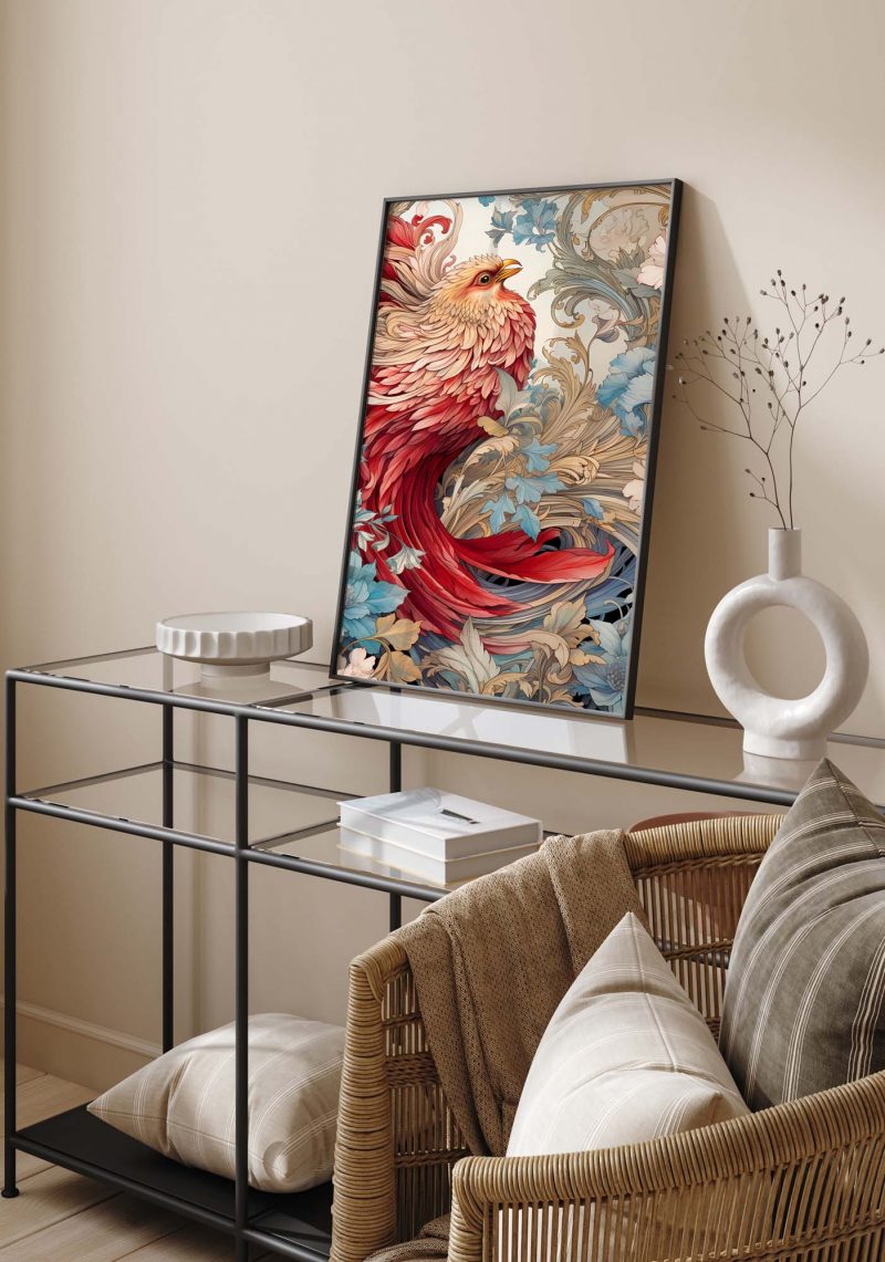 Red Bird - William Morris style Poster - Image 11