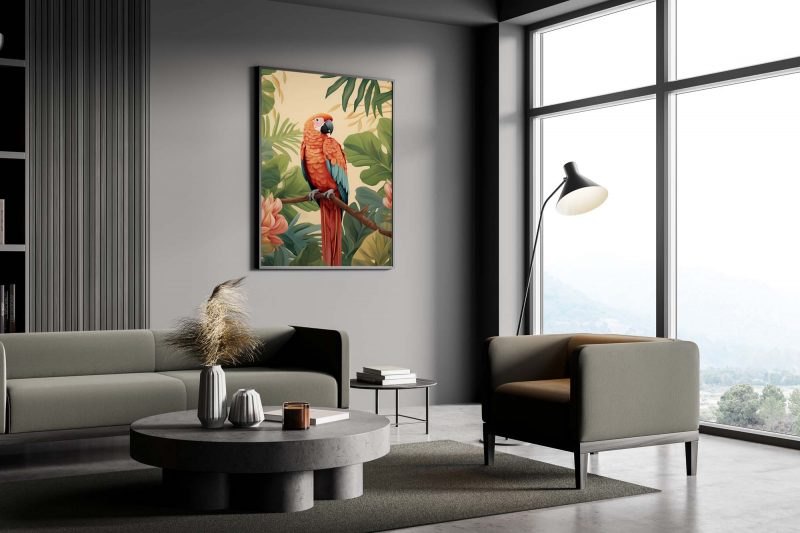 Parrot on Monstera Poster | Tropical Wall Art | Parrot Poster – Bild 4