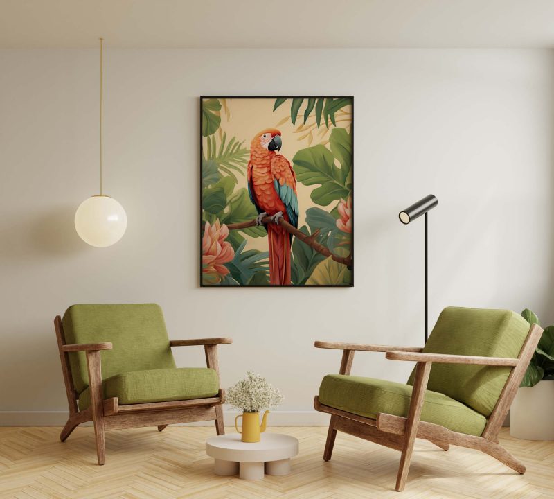 Parrot on Monstera Poster | Tropical Wall Art | Parrot Poster – Bild 5