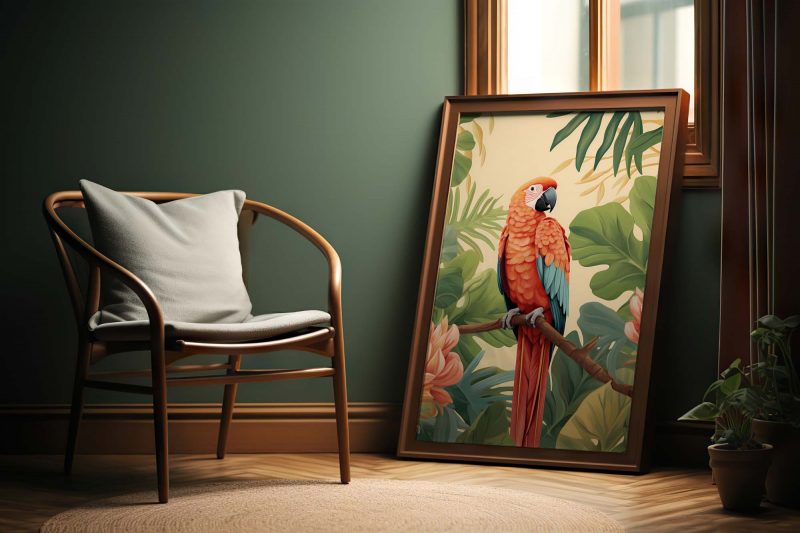 Parrot on Monstera Poster | Tropical Wall Art | Parrot Poster – Bild 6