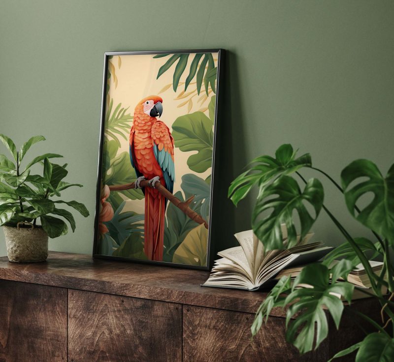 Parrot on Monstera Poster | Tropical Wall Art | Parrot Poster – Bild 8