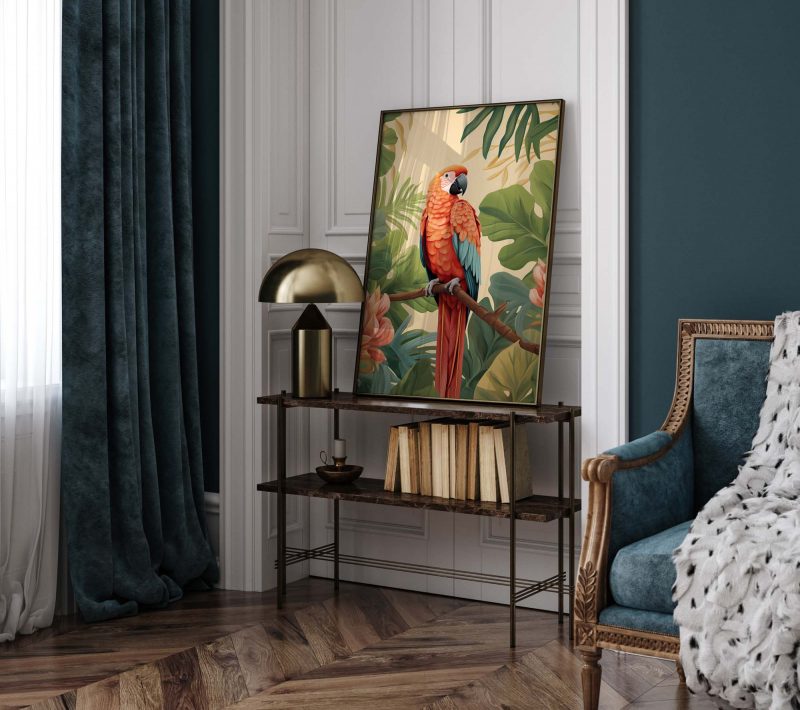 Parrot on Monstera Poster | Tropical Wall Art | Parrot Poster – Bild 9