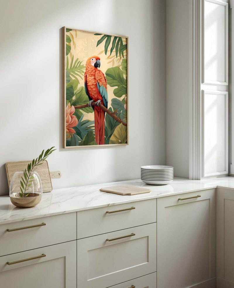 Parrot on Monstera Poster | Tropical Wall Art | Parrot Poster – Bild 10