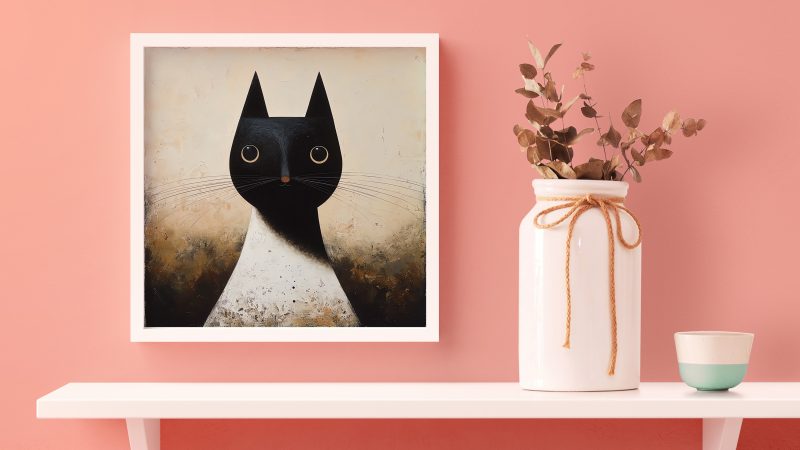 Abstract Cat Painting |  | Cat Wall Decoration | Illustrated Cats Canvas - Image 3