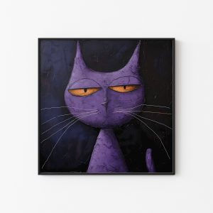 Cool Purple Cat Painting | Cat Wall Decoration | Illustrated Cats Canvas