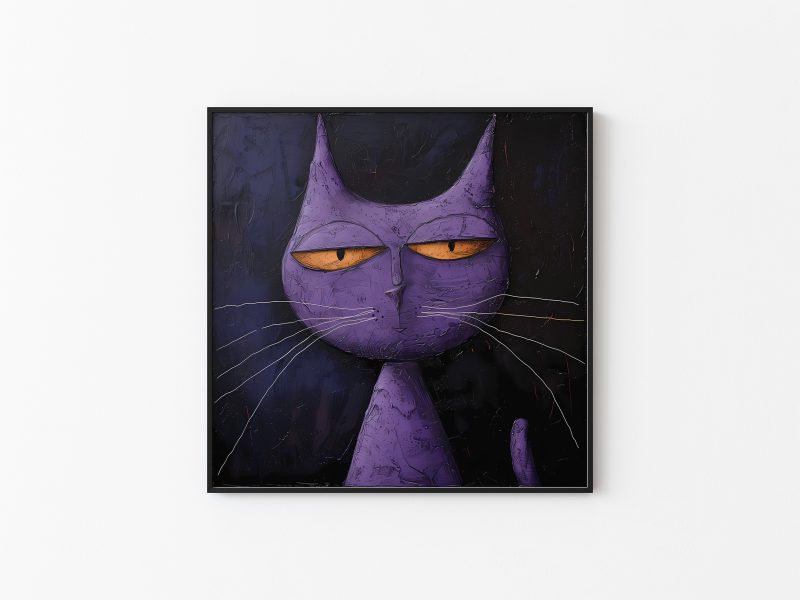 Cool Purple Cat Painting | Cat Wall Decoration | Illustrated Cats Canvas