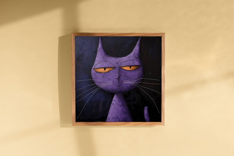 Cool Purple Cat Painting | Cat Wall Decoration | Illustrated Cats Canvas - Image 7
