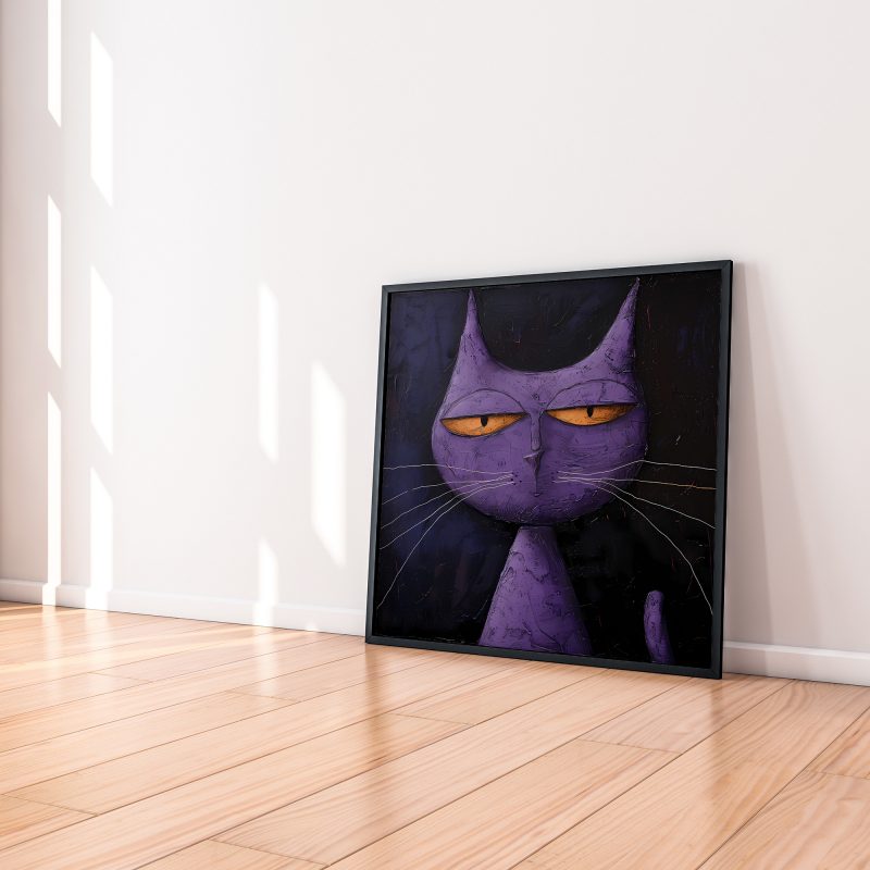 Cool Purple Cat Painting | Cat Wall Decoration | Illustrated Cats Canvas - Image 5