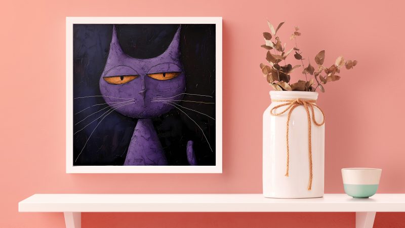 Cool Purple Cat Painting | Cat Wall Decoration | Illustrated Cats Canvas - Image 11