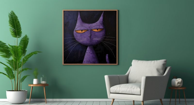 Cool Purple Cat Painting | Cat Wall Decoration | Illustrated Cats Canvas - Image 9